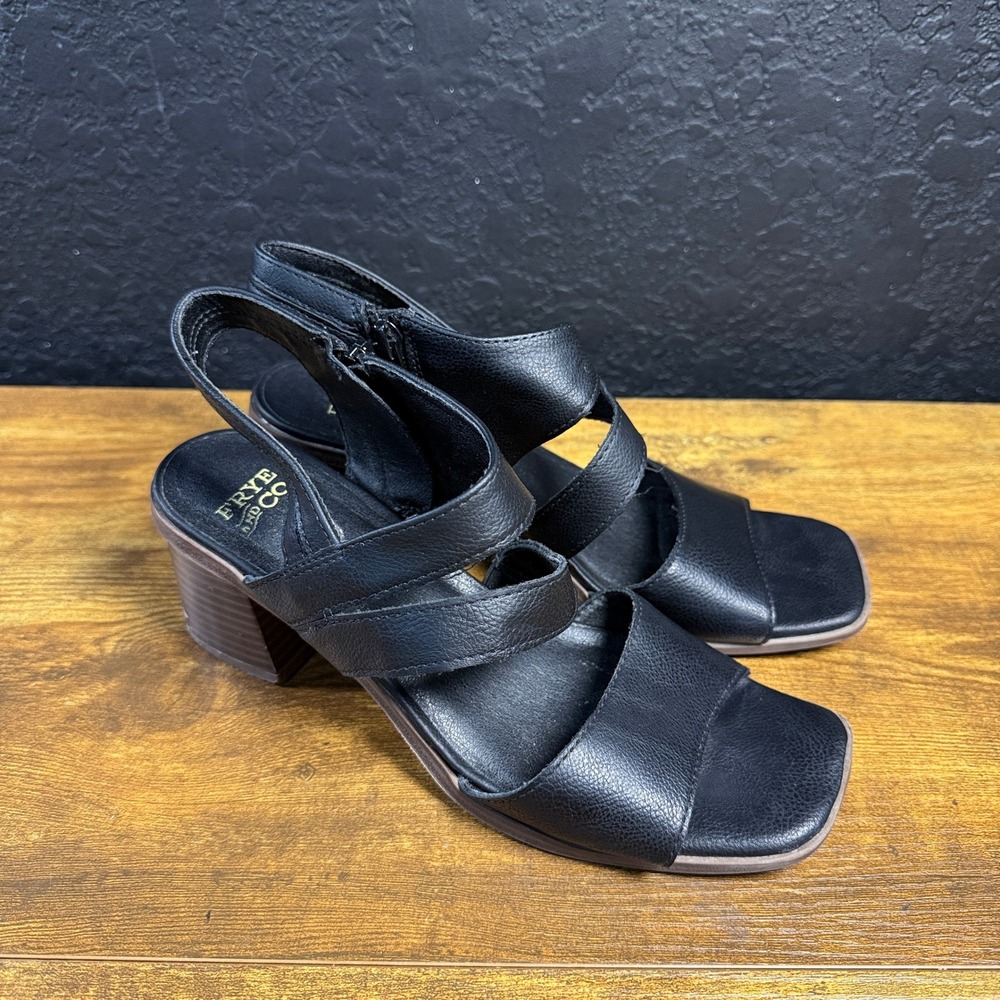 Frye and Co Bridget F3534L1700 Black Leather Block Heel Sandals Womens Size 8M